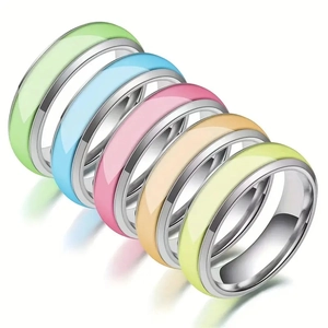 Fashion Luminous Stainless Steel Ring Drip Glue Glow In The Dark Colorful Band Ring For Men Women Minimalist Jewelry Gift