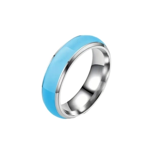 Luminous stainless steel ring with a smooth light blue inlay and polished silver finish