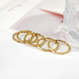 Minimalistische 18K vergoldete Edelstahl Bambus Gelenkringe für Damen im 5er-Set