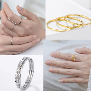 Minimalist Stainless Steel Ring Set For Women Japanese Style Thin Checkerboard Texture Geometric Stackable Finger Rings