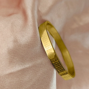 Golden zodiac guardian stainless steel cuff bracelet with engraved Buddhist Heart Sutra