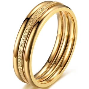 Bague minimaliste en acier titane doré avec un anneau central texturé sablé élégant