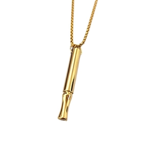 Collar de respiración consciente con colgante cilíndrico de acero inoxidable dorado