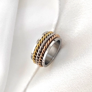 Edelstahl Spinner Ring Für Damen Anti Angst Stressabbau Dreifarbig Geflochten Twist Band Breiter Fingertip Ring Schmuck
