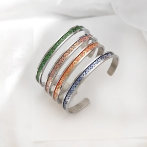 Titanium dragon pattern open cuff bracelets in green, rose gold, red and blue sets
