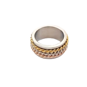 Dreifarbiger mehrlagiger geflochtener Spinner Ring in Gold Silber und Roségold Finish