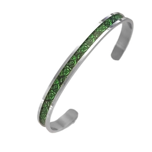 Men's titanium steel open bracelet with luminous green inlay and black dragon pattern