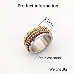 Dreifarbiger geflochtener Edelstahl-Spinner-Ring gegen Angstzustände, 11 mm breit
