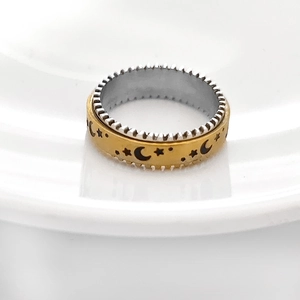 Star moon rotating anxiety ring for couples in gold and silver stainless steel
