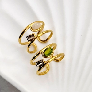 French vintage 18K gold plated stainless steel rings set with green zircon stones