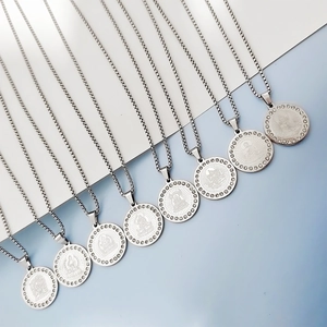 Silver stainless steel zodiac guardian pendants with sparkling zircons and box chains
