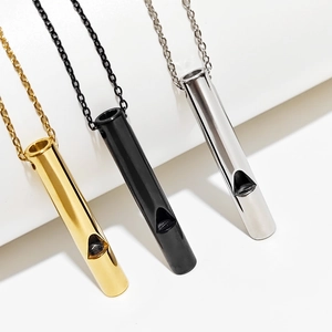 Minimalist Stainless Steel Whistle Pendant Necklace For Men Women Polished Outdoor Survival Whistle Sweater Chain Jewelry
