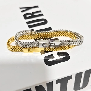 Heren hiphop roestvrijstalen Franco ketting armband set goud en zilver in tarwe schakel design