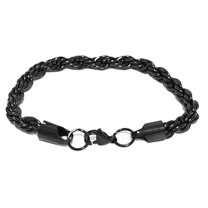 Bracelet pour homme en acier inoxydable noir avec chaîne torsadée et fermoir mousqueton