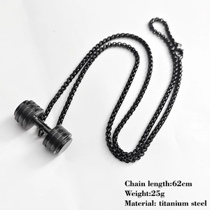 Collier haltère noir mat en acier titane avec chaîne vénitienne de 62 cm