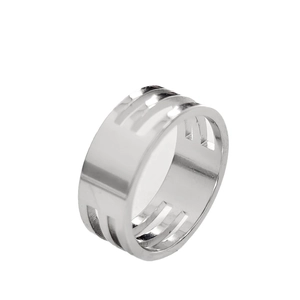 Polierter offener Edelstahlring in Silber mit durchgehendem hohlem F-Muster-Design