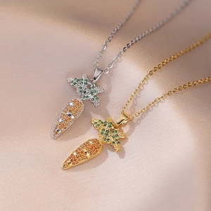 Carrot Pendant Necklace Titanium Steel Colorful Zircon Inlaid Minimalist Clavicle Chain Fashion Neck Jewelry For Women