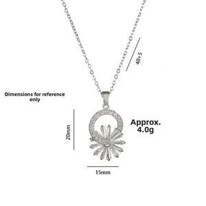 Silver sun-shaped necklace with zircon stones on a minimalist link chain for women