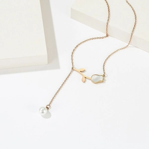 Collana Con Pendente Tulipano Acciaio Al Titanio Con Madreperla E Nappa Di Perla Artificial Gioielli Eleganti A Forma Di Y Donna