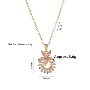 Collier doré avec pendentif fleur en zircon rose, pendentif 18mm et chaîne de 40+5cm