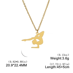Detailed macro view of a gold-colored gymnastic silhouette pendant made of stainless steel