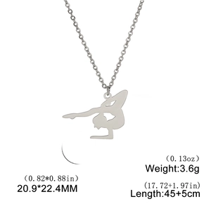 Silver stainless steel necklace with gymnast silhouette pendant for sports enthusiasts