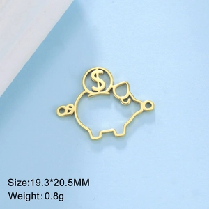 Detail eines 19,3x20,5 mm großen goldenen Schweineanhängers mit Dollarzeichen für DIY-Schmuck