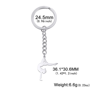 Polished stainless steel gymnast keychain featuring a vertical handstand pose pendant