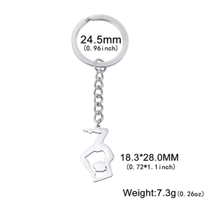 Detail of stainless steel gymnast keychain with dimensions 18.3*28.0mm and 24.5mm ring