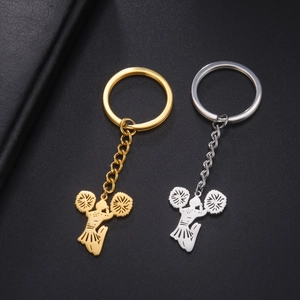 Stainless Steel Cheerleader Silhouette Keychain Sporty Girl Pendant Key Ring For Athlete Coach Souvenir Jewelry