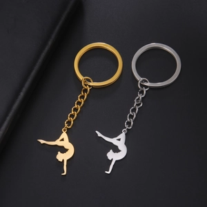 Stainless Steel Gymnastics Athlete Silhouette Keychain Sporty Modern Minimalist Gold Silver Gymnast Pendant Key Ring Gift For Athletes