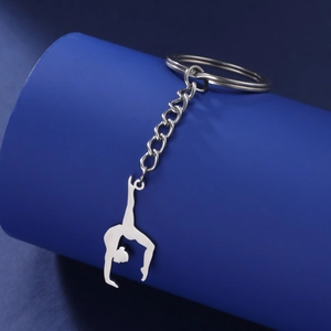 Porte-clés Silhouette Athlète de Gymnastique Acier Inoxydable Yoga Handstand Anneau Clés pour Hommes Femmes Bijoux Sportifs