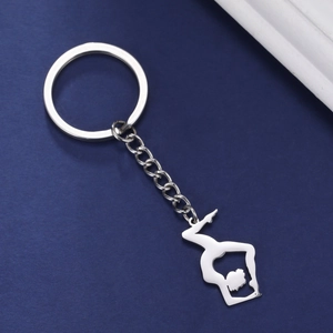 Gymnastics silhouette keychain with stainless steel chain and polished silver yoga pendant