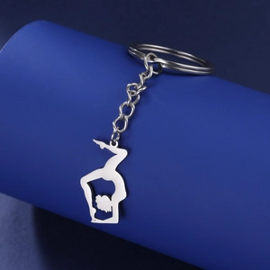 Stainless Steel Gymnastics Yoga Silhouette Keychain Polished Metal Key Ring For Women Sporty Athlete Pendant Jewelry Gift