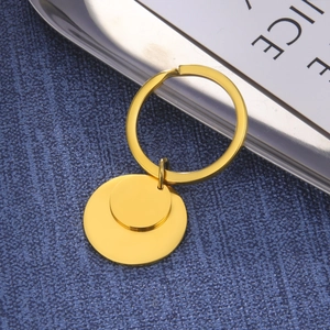 Minimalist gold titanium steel keychain with solid round blank tags for DIY engraving