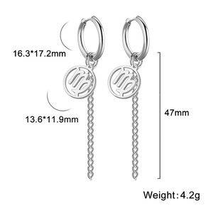 Boucles d'oreilles signe Vierge en acier inoxydable argenté avec pendentif et pompons