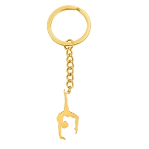 Porte-clés en acier inoxydable doré poli avec pendentif silhouette de gymnaste flexible