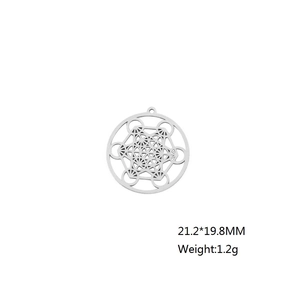 Pendentif minimaliste en acier inoxydable argenté ajouré mandala pour bijoux DIY