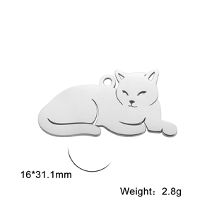 Ciondolo gatto in acciaio inossidabile lucido, 16x31,1 mm, per creare gioielli