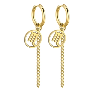 Boucles d'oreilles zodiaque Scorpion en acier doré avec pendentif ajouré et chaîne