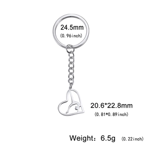Porte-clés cœur en acier inoxydable avec silhouette de gymnaste découpée avec précision