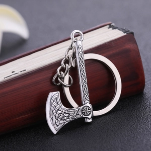 Creative antique silver zinc alloy keychain in axe shape with Celtic viking style engraving