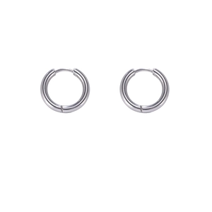 Classic silver titanium steel hoop earrings with polished finish and hinged closure for women