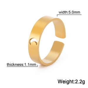 Gold hollow crescent moon open ring in stainless steel with 5.0mm width for women