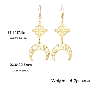 Detailed size specifications for gold Celtic knot and crescent moon earrings