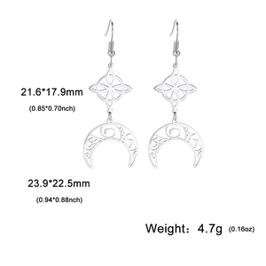 Celtic knot and crescent moon earrings in stainless steel with size measurements