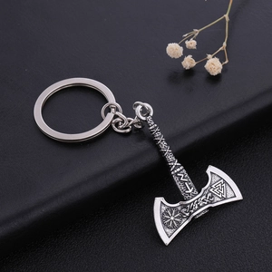 Nordic Viking Double Axe Pendant Keychain For Men Antique Silver Alloy Rune Valknut Warrior Battle Axe Keyring Jewelry Gift