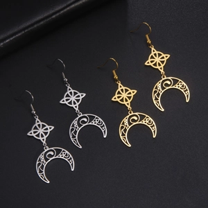 Celtic Witch Knot Moon Star Dangle Earrings Stainless Steel Hollow Out Drop Earrings For Women Gold Silver Jewelry Gift