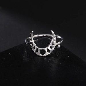 Bohemian Stainless Steel Moon Phase Ring Hollow Out Crescent Celestial Band Ring Gold Silver Jewelry For Women Men