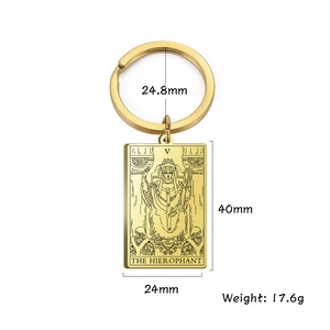 Gravure détaillée du porte-clés tarot LE PAPE en acier inoxydable doré brillant